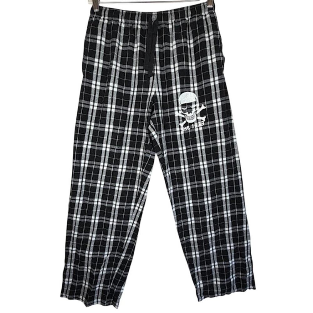 Chelsey Blake Skull w Lashes Black White Plaid Flannel Lounge Pants Size XL